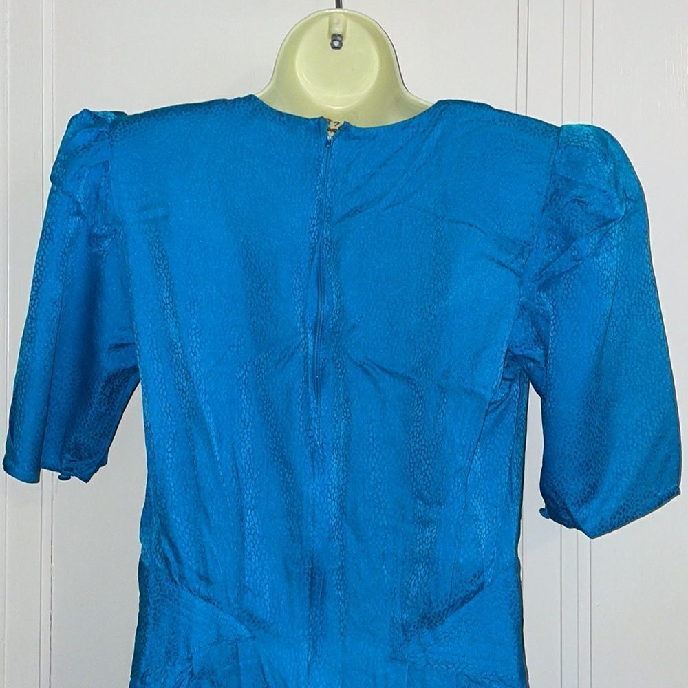 Vintage 80s Argenti turquoise blue silk dress - Picture 6 of 9